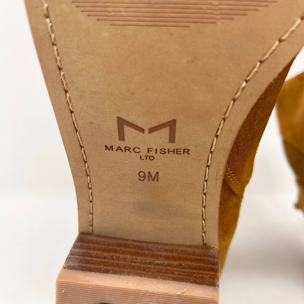 Marc Fisher Yale Cognac Suede Pointed Toe Chelsea Ankle Boots Silver Rand 9M - Picture 10 of 11